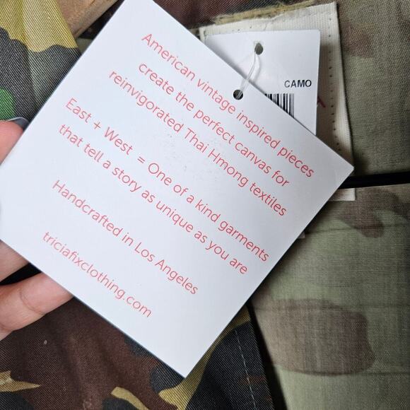 NEW Tricia Fix Upcycled Camo Shirt XS Embroidered Boho Army Teal OOAK NWT - Picture 14 of 15